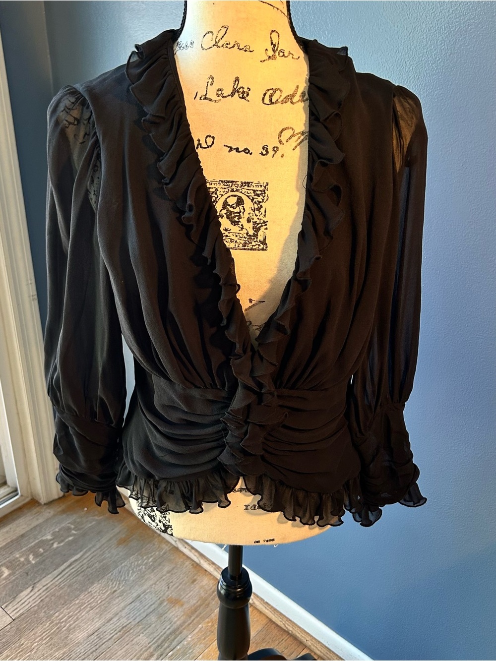 TADASHI SHOJI sheer long sleeve ruffle blouse